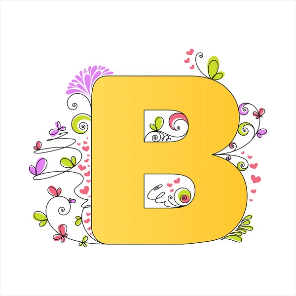Colorful floral alphabet. Letter B — Stock Vector