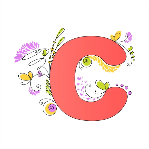 Colorful floral alphabet. Letter C — Stock Vector