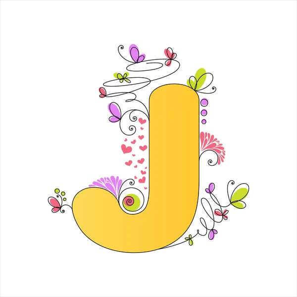 Kolorowy kwiatowy alfabet. litera j — Wektor stockowy