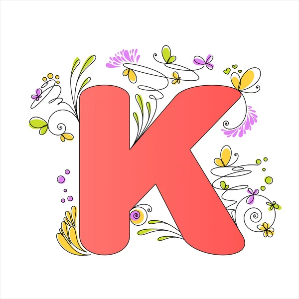 Colorful floral alphabet. Letter K — Stock Vector