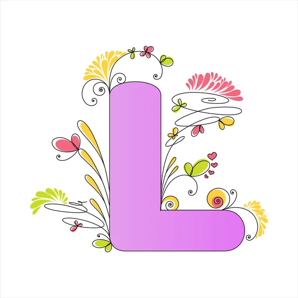 Colorful floral alphabet. Letter L — Stock Vector
