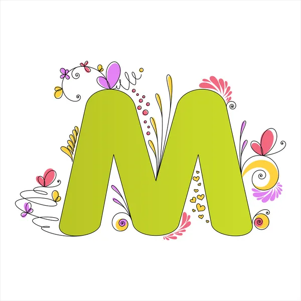 Colorful floral alphabet. Letter M — Stock Vector