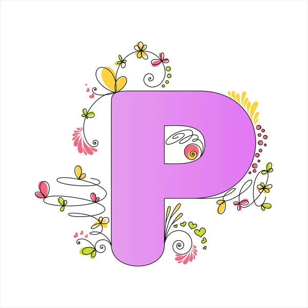 カラフルな花アルファベット。手紙 p — ストックベクタ