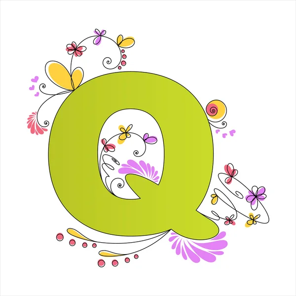 stock vector Colorful floral alphabet. Letter Q