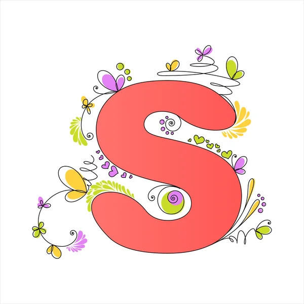 Colorful floral alphabet. Letter S — Stock Vector