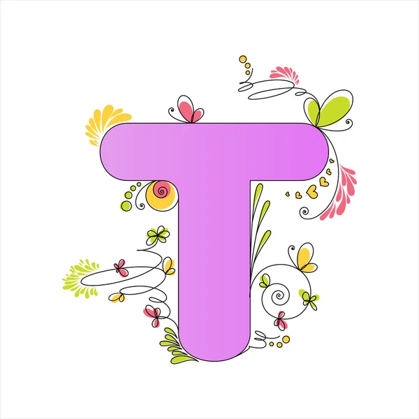 stock vector Colorful floral alphabet. Letter T