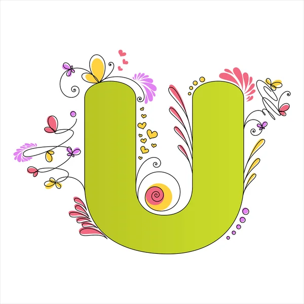 Kolorowy kwiatowy alfabet. litera u — Wektor stockowy