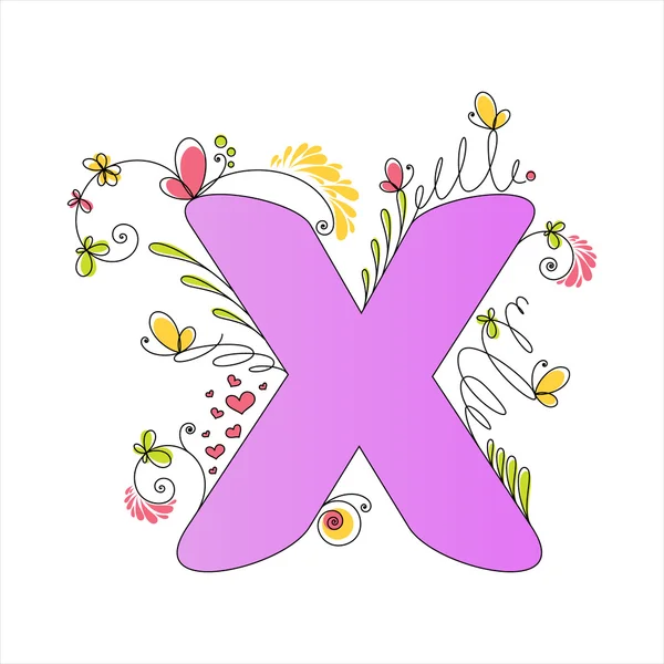 色彩鲜艳的花卉字母表。字母 x — 图库矢量图片