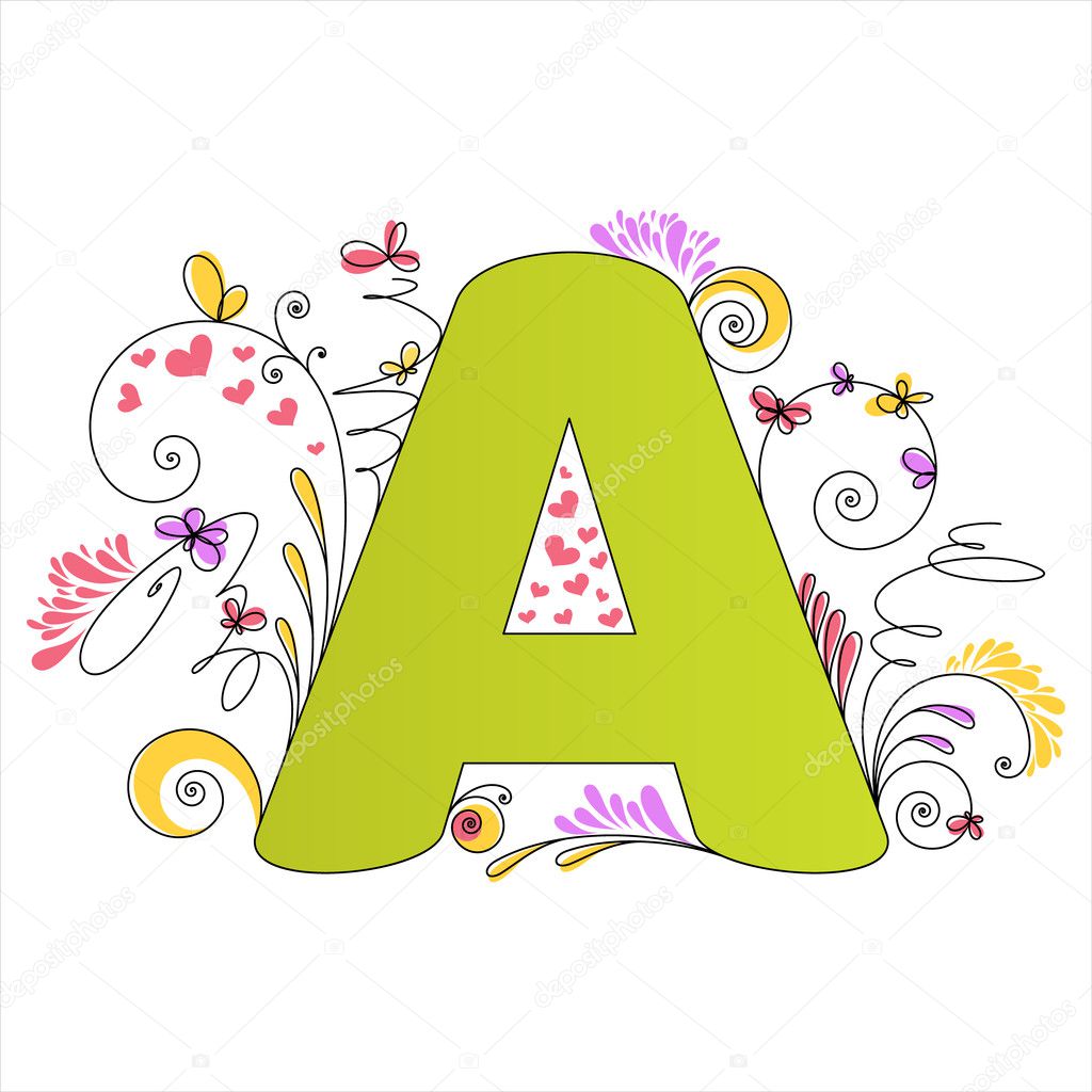 Colorful floral alphabet. Letter A — Stock Vector © Megapixelina #10497608
