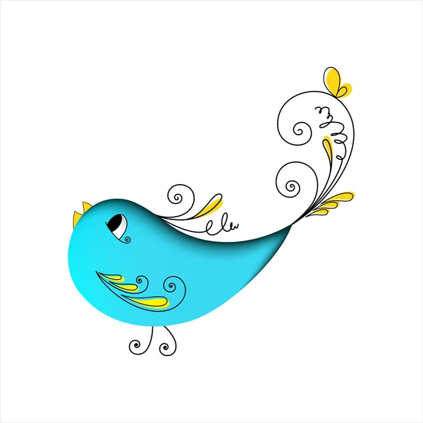 Adorável pássaro azul com elementos florais —  Vetores de Stock