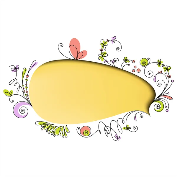 Gele tekstballon met florale elementen — Stockvector