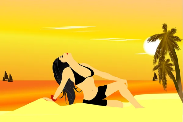 stock vector Girl on the beach