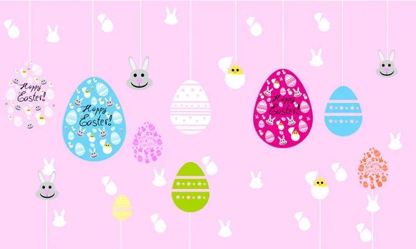 庆祝复活节背景与野兔和小鸟 — 图库矢量图片#