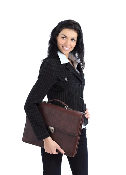 Obchodní žena drží aktovku — Stock fotografie