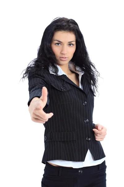 Young business woman point finger at you — Stock Photo, Image