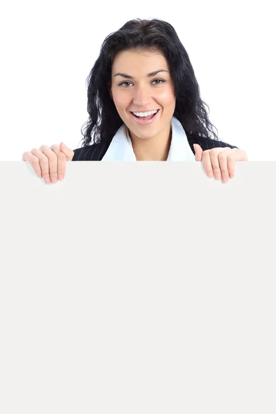 Zakenvrouw weergeven een banner toevoegen — Stockfoto