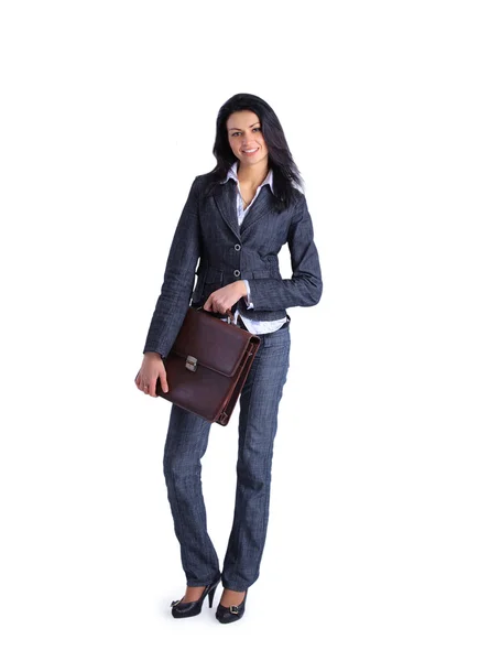 ブリーフケースを使って若いスタイリッシュなビジネス女性 — ストック写真