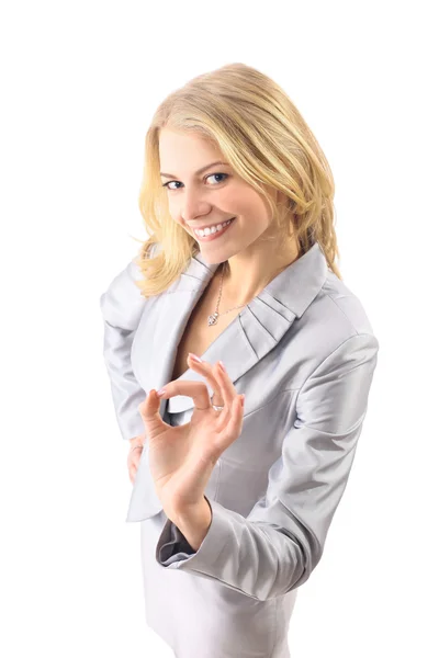 Happy successful business woman making ok sign. — Stock Photo, Image