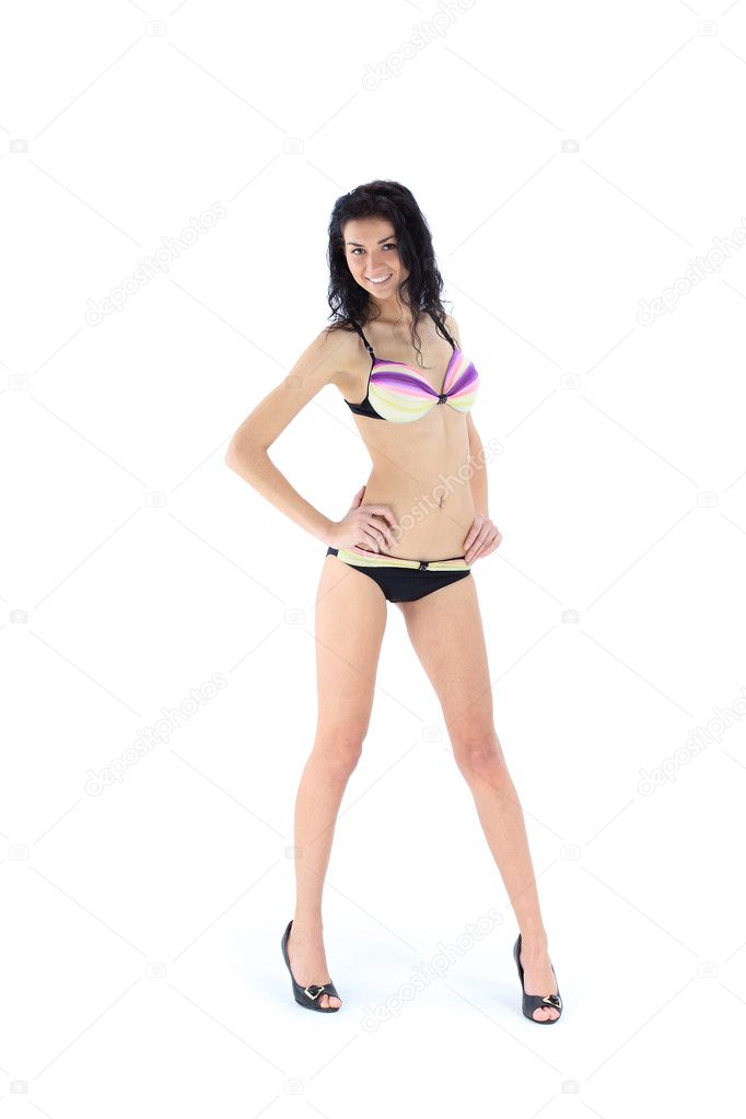 Photo of sexy beautiful blond woman in summer swimsuit bikini