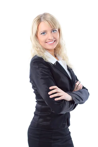 Nahaufnahme Porträt einer glücklichen jungen blonden Geschäftsfrau, die lächelt — Stockfoto