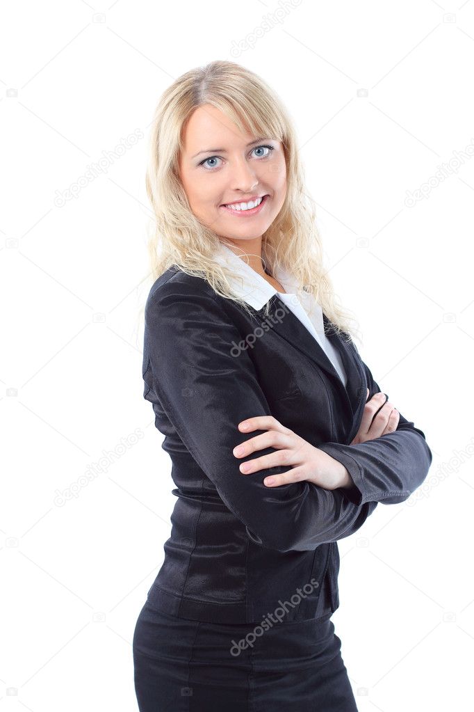 Closeup portrait of a happy young blond business woman smiling