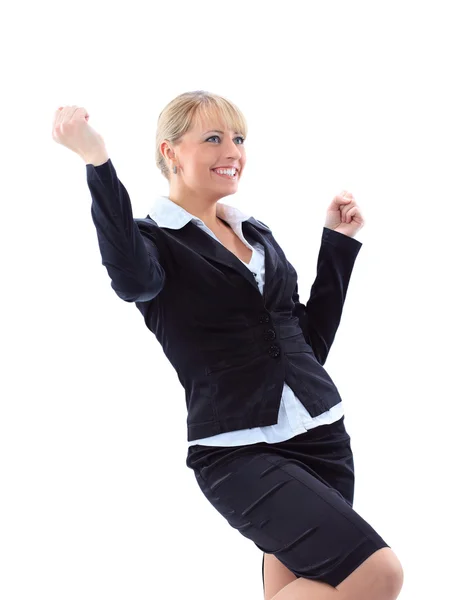 Счастливая деловая женщина на изолированном белом фоне — стоковое фото