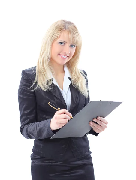 Geschäftsfrau lächelt isoliert auf weißem Hintergrund — Stockfoto