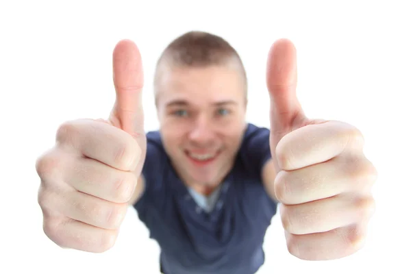 Young and beautiful man making ok sign with both hands.Top view. — Stock Photo, Image