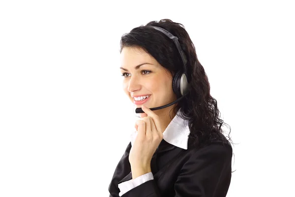 Lächelnde hübsche Geschäftsfrau mit Headset. — Stockfoto