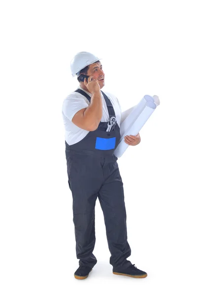 Constructor masculino hablando en el teléfono móvil — Foto de Stock