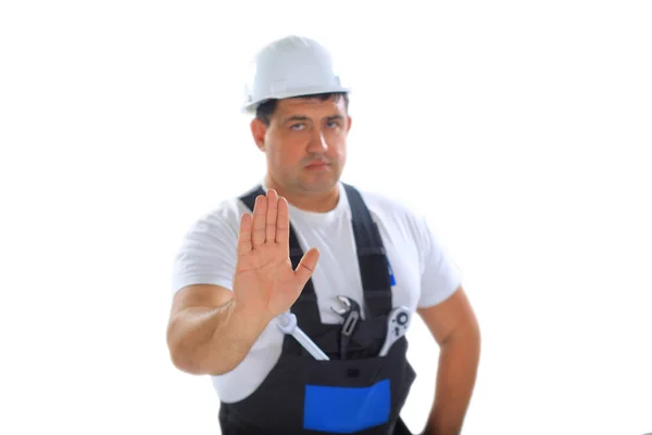 Construtor masculino fazendo sinal de parada — Fotografia de Stock