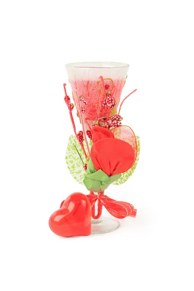 Valentýnská svíčka s malým srdcem izolovaným na bílém — Stock fotografie