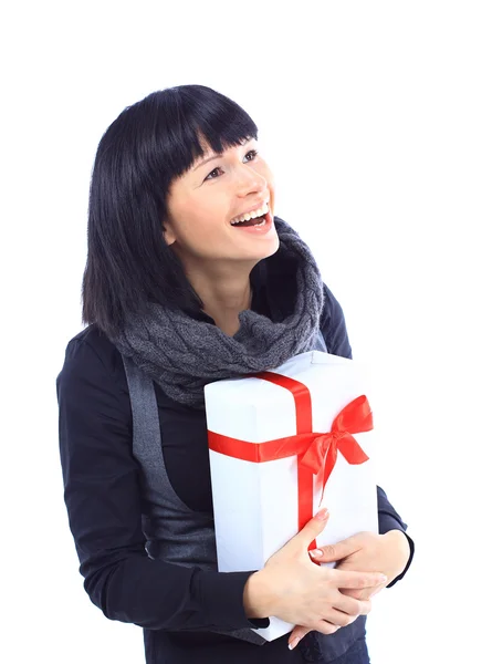 Mooie zakenvrouw houden een geschenk — Stockfoto