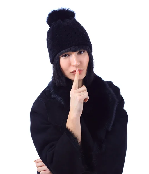 Retrato de uma mulher atraente vestindo um casaco de pele — Fotografia de Stock