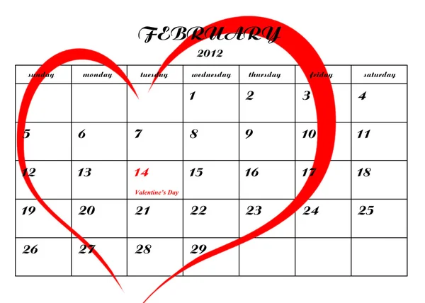 Página de calendário com um detalhe do dia dos namorados — Fotografia de Stock