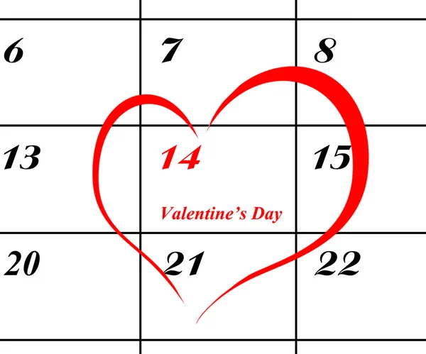 Página de calendário com um detalhe do dia dos namorados — Fotografia de Stock