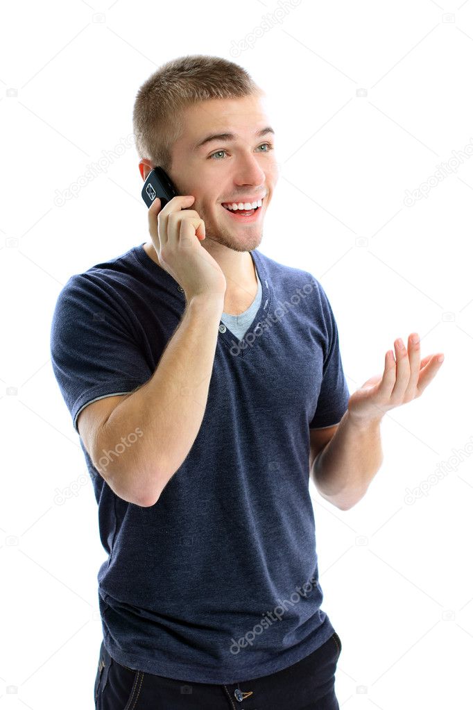 Close up of businessman on the mobile phone on white background