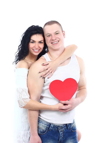 Oung romantic valentine's couple with valentine symbol — Stock Photo, Image
