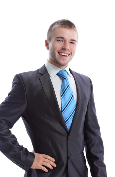Portré boldog mosolygós fiatal üzletember, elszigetelt fehér háttér — Stock Fotó