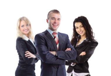 Young business manwith his collegues - elite business team clipart