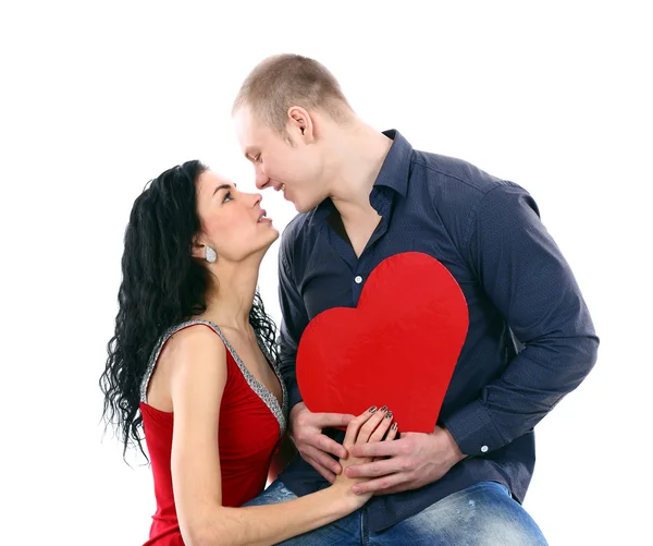 Beautiful young love couple against on white background — Stock Photo, Image