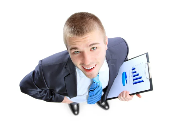 Business man showing the upward trend of a graphic chart. — Stock Photo, Image