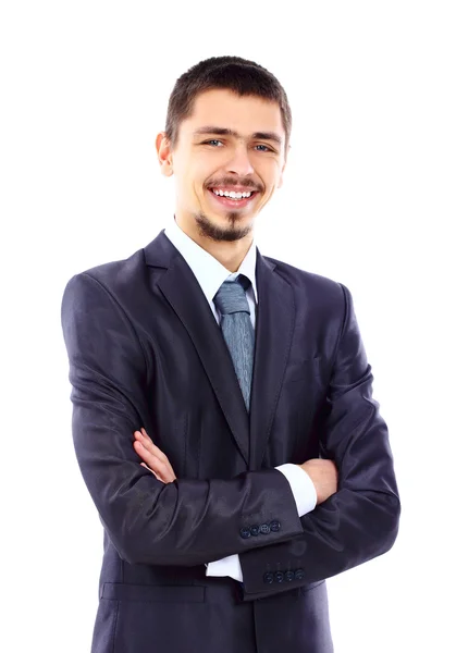 Portret uśmiechniętego młodego biznesmena, odizolowanego na białym tle — Zdjęcie stockowe