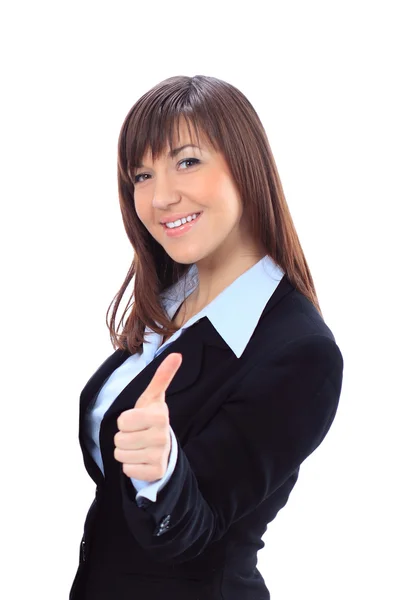 Geschäftsfrau macht Daumen-hoch-Geste. — Stockfoto