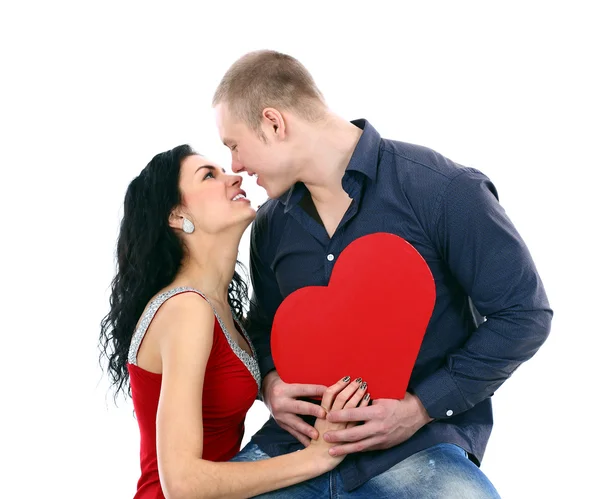 Beautiful young love couple against on white background — Stock Photo, Image
