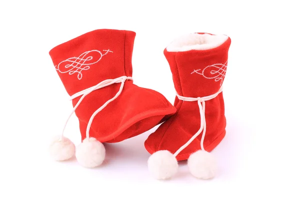 Μπότες χειμωνιάτικες κόκκινο μωρό που απομονώνονται σε λευκό — Φωτογραφία Αρχείου
