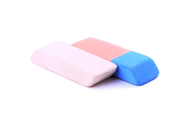 Two erasers isolated over a white background — Stock Photo, Image