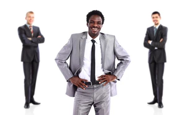 Afrikaanse zakenman op een witte achtergrond met zijn team — Stockfoto