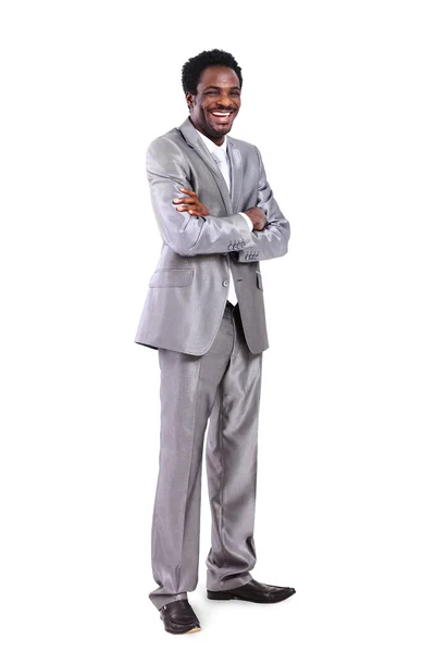 Retrato de empresário afro-americano no comprimento total isolado em fundo branco — Fotografia de Stock