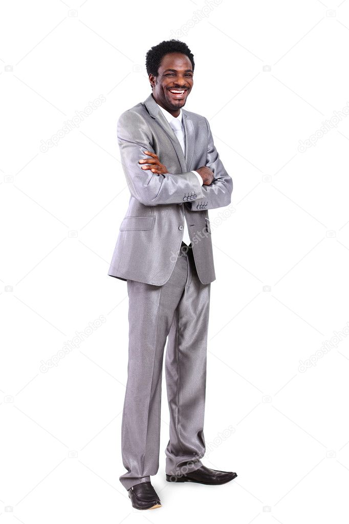 Portrait of African American businessman in the full-length isolated on white background